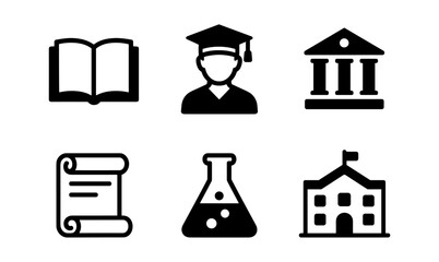 Academic icon set featuring graduation, education, and science for school and university design projects