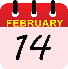 Valentine’s Day calendar icon showing February 14 date symbolizing love, romance, celebration, and special holiday reminder design