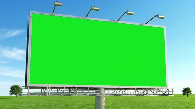 Billboard with Green Screen over Field - Advertisement Mockup