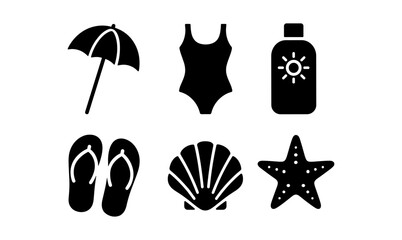 Naklejka premium Summer essentials collection for beach day including umbrella, swimsuit, and sunscreen design