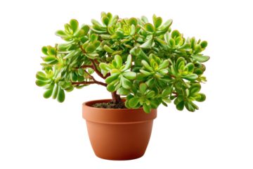 Jade Plant in Terracotta Pot Isolated on Transparent Background