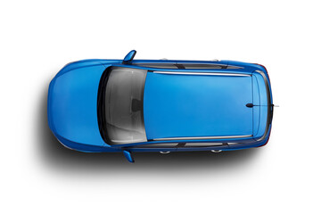 Blue colored modern b-suv  Top View on Transparent Background