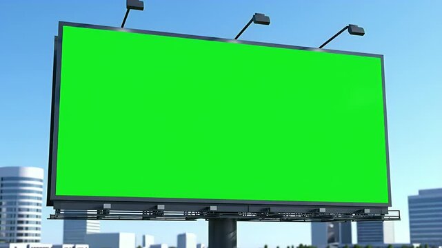 Green Screen Billboard Mockup in Cityscape, Advertising Space