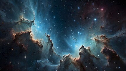 Obraz premium Colorful space galaxy cloud nebula. Stary night cosmos. Space Wallpaper. Dark Blue and Yellow Galaxy