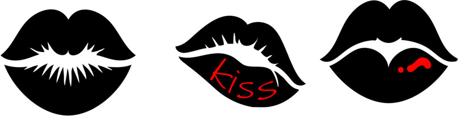 Kiss Lips Vector Art – Stylish Pop Art Lips Illustration, Modern vector illustration of sensual lips with “kiss” text. Stylish pop art design perfect for fashion, posters, or romantic creative project