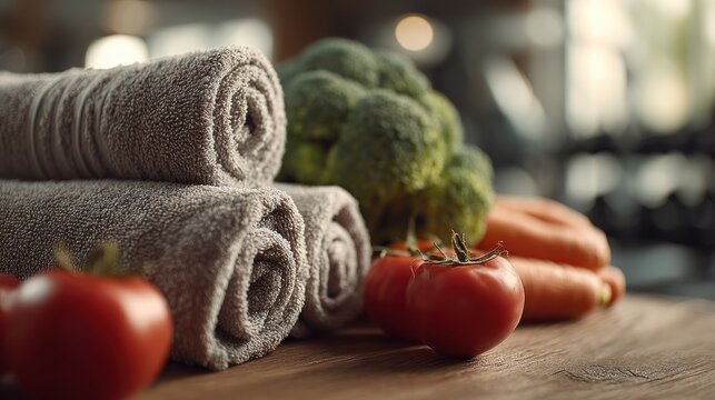 Balanced life concept with fitness and nutrition in focus for wellness