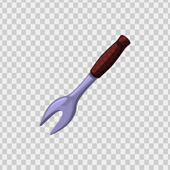 Fork tool features a purple metal tip design, ideal for food photography, kitchen utensil concept, restaurant menus, and culinary backgrounds.
