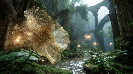 Glowing Flower In Ancient Ruins