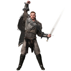 Fototapeta premium 3D rendered fantasy male Viking warrior isolated on transparent background