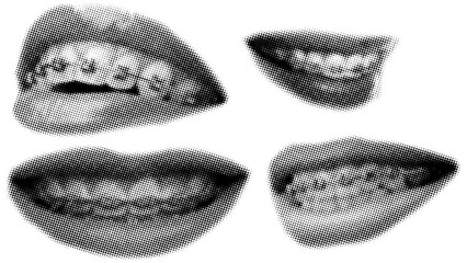 Human teeth with braces in retro halftone style,trendy collage elements