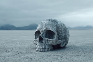 Silver Skull In Desert Landscape