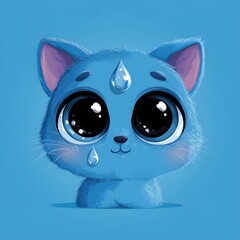 Charming Cartoon Animal: Adorable Blue Kitten with Expressive Eyes in Whimsical and Joyful Digital Illustration Art