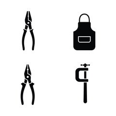 Black silhouette icons depicting various tools for work and repair