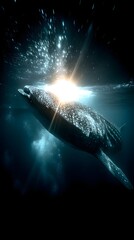 Majestic Sea Turtle in Serene Depths: Explore the Exquisite Underwater Grace of Marine Life and Illuminated Shadows