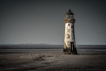 Solitary Aged Lighthouse On Coastal Plain