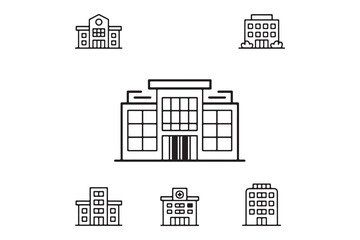 Buildings Collection Outline Icons for Education, Architecture, and Real Estate