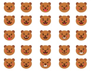 Fototapeta premium Collection of diverse cartoon bear face emojis expressing varied emotions