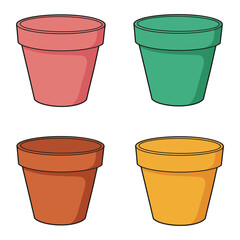 Four colorful flower pots arranged in a simple square illustration
