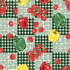 Trendy hand drawn vegetables sketch. Vintage seamless pattern vector with fresh pick vegetables from farm