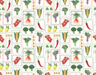 Trendy hand drawn vegetables sketch. Vintage seamless pattern vector with fresh pick vegetables from farm