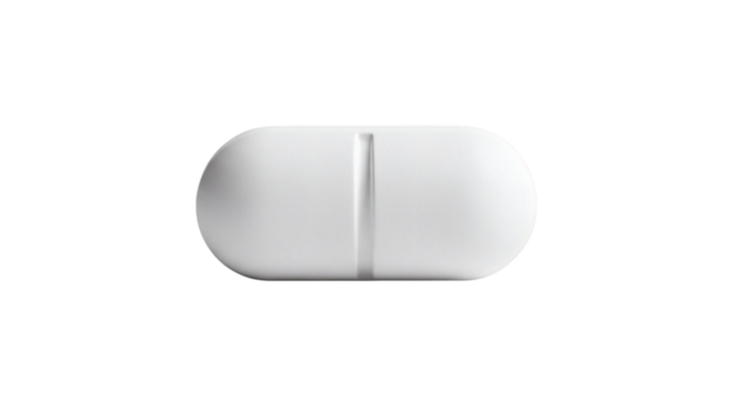 A single white oval pill with a score line isolated on transparent background