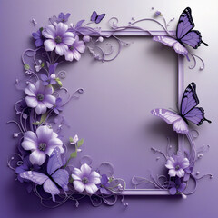 purple floral frame with butterflies