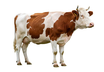 Brown and white Holstein cow isolated on transparent background, dairy cattle livestock animal for farming and agriculture