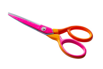 Colorful scissors with pink and orange handle isolated on transparent White background png