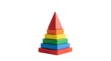 Colorful wooden stacking pyramid toy isolated on transparent background