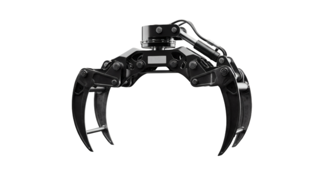 Industrial grapple claw isolated on transparent background