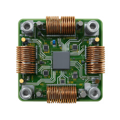 Square circuit board with a power filtering circuit isolated on transparent White background png