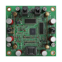 Square circuit board with a power filtering circuit isolated on transparent White background png
