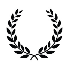 Simple black and white illustration of a laurel wreath design element