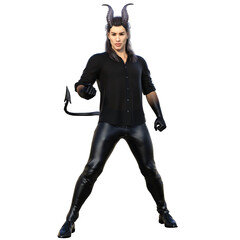 3D rendered fantasy handsome male character as a Devil with dark horns and urban clothes isolated on transparent background