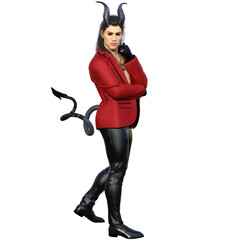 3D rendered fantasy handsome male character as a Devil with dark horns and urban clothes isolated on transparent background