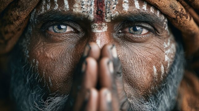 Intense gaze of a sadhu in deep contemplation, spirituality and traditions - Powered by Adobe