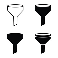 Simple black and white illustrations of four different funnels shown