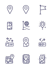 Minimal line icons set for navigation and travel vector illustration