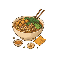 Chicken Noodle Soup Mie Ayam PNG Illustration (Isolated, No Background)