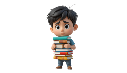 3D Cartoon Boy Walking to School with Books – Education Illustration Transparent PNG