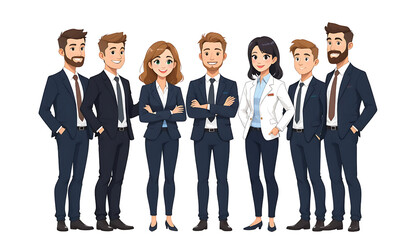 Fototapeta premium Professional Cartoon Team of Business Men and Women – Transparent PNG Illustration