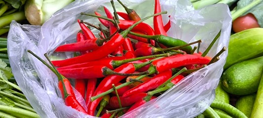 Red chili peppers are used in spicy dishes.