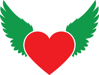 Red Heart with Green Wings Symbolizing Love and Freedom
