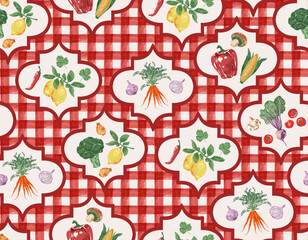 Trendy hand drawn vegetables sketch. Vintage seamless pattern vector with fresh pick vegetables from farm
