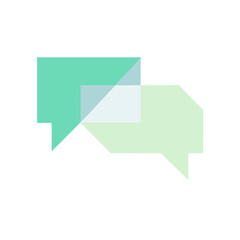 Minimalist speech bubble, geometric shapes, pastel green solid fill