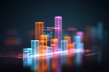 Bright and colorful digital cityscape visualization showcasing technology and data analysis