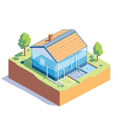 vector isometric house with rain conservation 