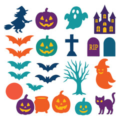 Colorful Halloween icons and decorations set