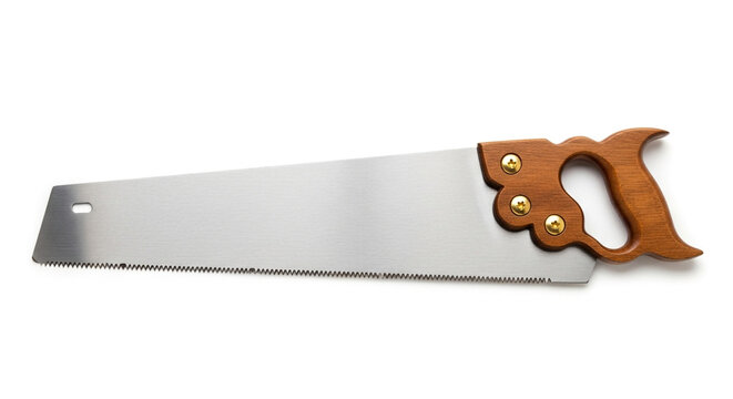 Hand saw with wooden handle isolated on white background, a tool for cutting wood and other materials, essential for carpentry and woodworking projects - Powered by Adobe