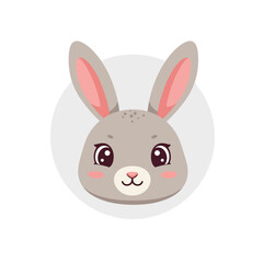 Obraz premium Adorable Cartoon Bunny Face Illustration Cute Rabbit Head on White Background